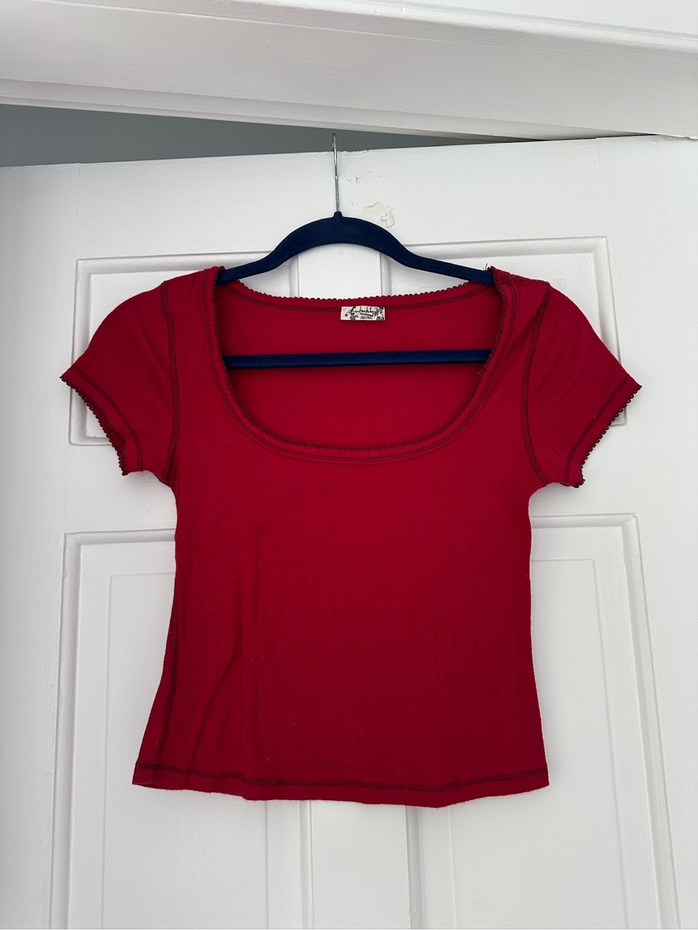 Free People Intimately End Game Pointelle Red Baby Tee in Size Extra Small